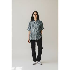 Wildfang The Empower Satin Short Sleeve Button Up Geometric Unisex Small NWT